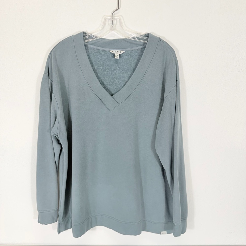 Orvis Classic Collection Womens V-Neck Soft Modal Fleece Cozy Sweatshirt Size XL
